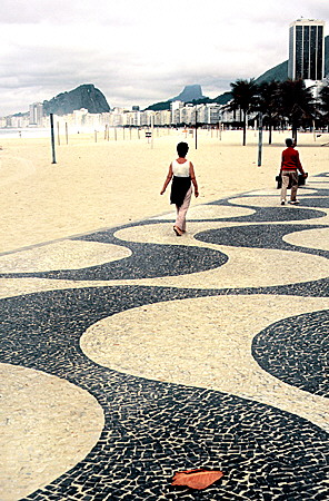 Beach and undulating walk in Copacabana, Rio de Janeiro. Brazil.