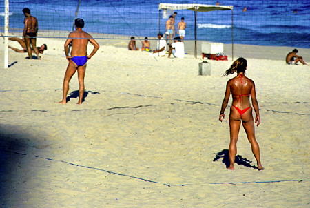 Playing volleyball on the beaches of Rio de Janeiro. Brazil.