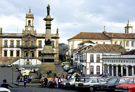 Ouro Prêto's main square with clock tower on an excellent mineral and mining museum. Brazil.