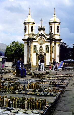 Carved stones in front of church Igreja de São Francisco de Assis in Ouro Prêto. Brazil.