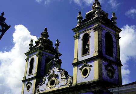 Details of church towers in Salvador. Brazil.