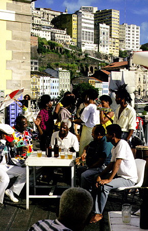 Revelers at the Mercado Modelo on the Salvador waterfront. Brazil.