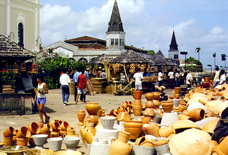 Variety of pottery available in the Belém market. Brazil.