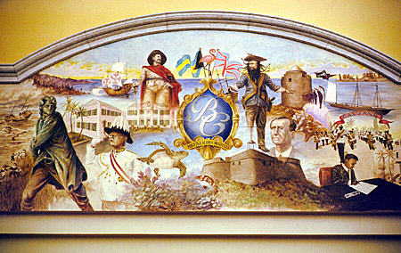 Mural depicting Bahamian history in British Colonial Hilton. Nassau, The Bahamas.