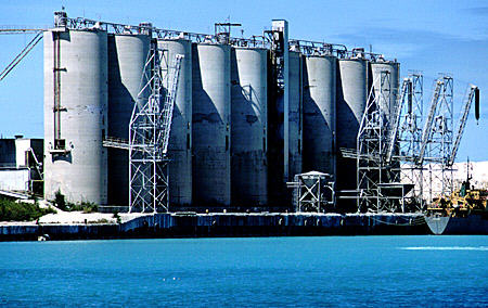 Cement factory in Freeport harbor. The Bahamas.