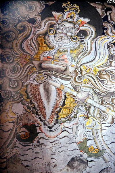 Religious mural inside of Kyichu Lhakhang in Paro. Bhutan.
