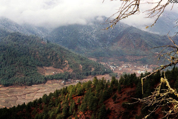 View on climb to Takstang, Tiger's Nest, in Paro. Bhutan.