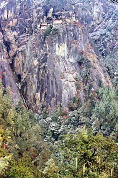 The monastery of Takstang, clings to rocks high above Paro. Bhutan.