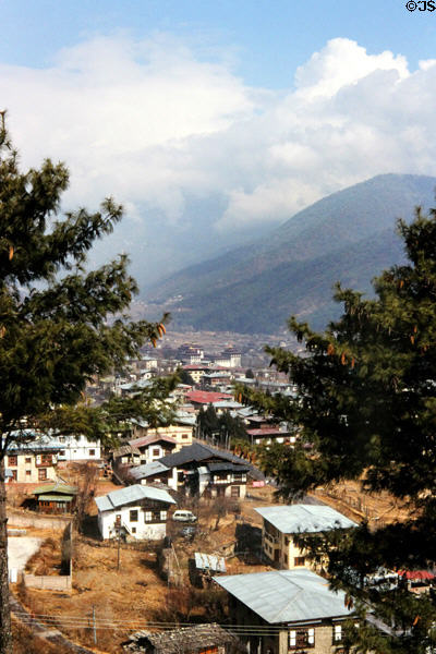 View from hills above Thimpu. Bhutan.