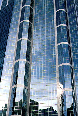 Glass skyscraper along Barclay Mall. Calgary, AB.