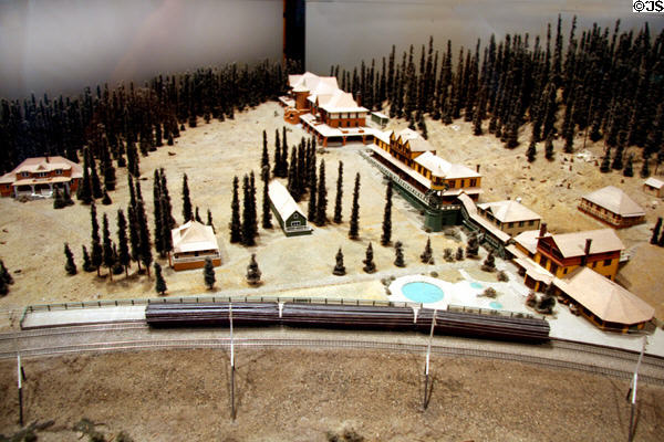 Model of Glacier House (1887-1925) where trains stopped for lunch at Glacier National Park Visitor Center. BC.