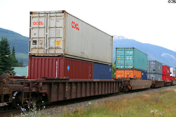 Canadian Pacific container train at Revelstoke. Revelstoke, BC.