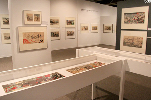 Gallery of ukiyo-e woodblock prints of Meiji Period (1868-1912) show how the West was changing Japanese society at Art Gallery of Greater Victoria. Victoria, BC.