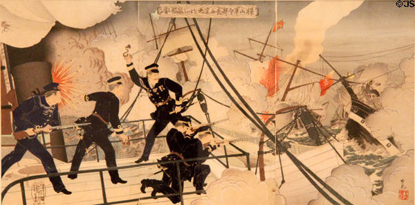 Admiral Kabayama attack enemy during Sino Japanese War ukiyo-e woodblock print (c1895) by Adachi Ginko at Art Gallery of Greater Victoria. Victoria, BC.