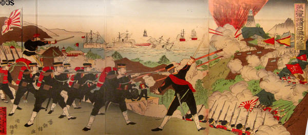Battle of Port Arthur during Sino Japanese War ukiyo-e woodblock print (c1895) by unknown at Art Gallery of Greater Victoria. Victoria, BC.