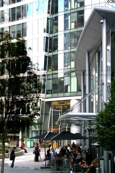 Outdoor cafe at base of Park Place. Vancouver, BC.