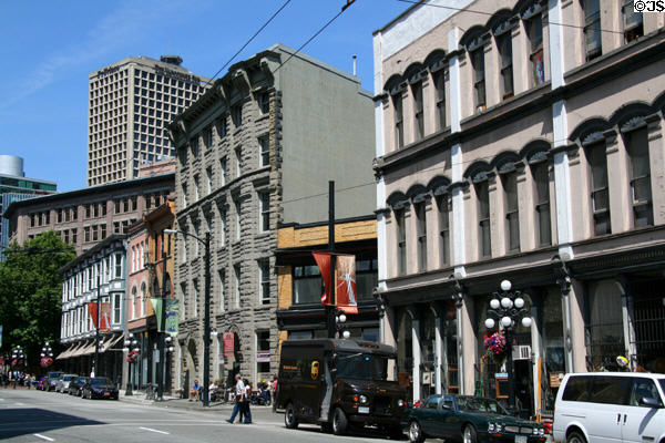 Gastown heritage commercial buildings along Cordova St. Vancouver, BC.