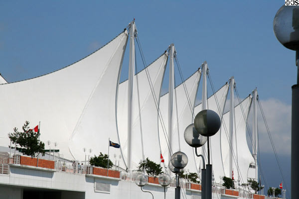 Five fiberglass sails of Canada Place. Vancouver, BC.