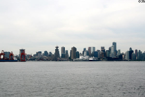 Skyline of Vancouver from harbour. Vancouver, BC.