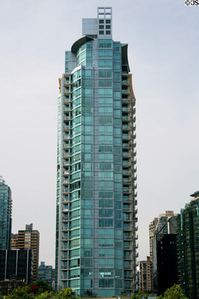 Escala (2002) (30 floors) (323 Jervis St.) from harbour. Vancouver, BC. Architect: James KM Cheng Architects.