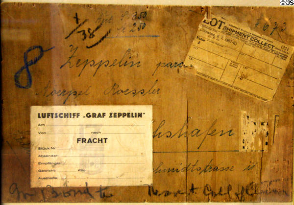 German Graf Zeppelin freight parcel shipped via Lakewood, NJ at Canadian Museum of Flight. Langley, BC.