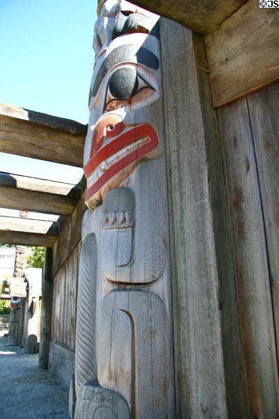 Lower detail of Mortuary Haida house frontal pole (1959) by Bill Reid with Douglas Cranmer at Museum of Anthropology at UBC. Vancouver, BC.