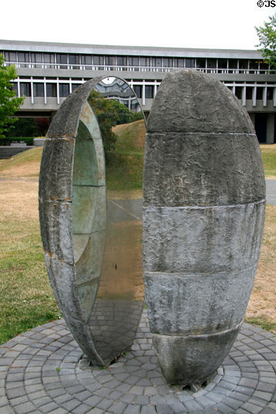 Oval Reflections sculpture (2000) by Carlos Basanta at Simon Fraser University. Vancouver, BC.