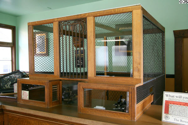 Teller cage in Royal Bank of Canada heritage building at Burnaby Village Museum. Burnaby, BC.
