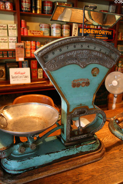 Antique balance scale (1903) in heritage general store at Burnaby Village Museum. Burnaby, BC.
