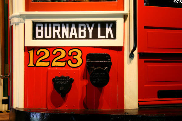 Restored St. Louis Car Co. interurban car (1913) at Burnaby Village Museum. Burnaby, BC.
