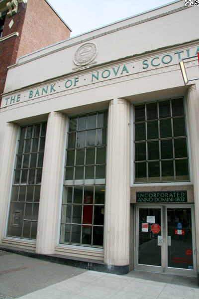 Bank of Nova Scotia (1939) (Columbia at Begbie Sts.). New Westminster, BC. Style: Art Deco. Architect: Murray Brown + Sharp & Thompson.