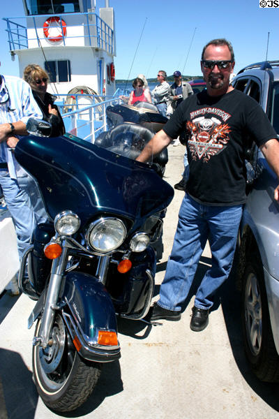 Harley rider on ferry to Campobello Island. NB.