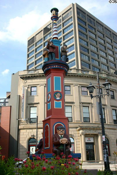 Timepiece Clocktower with whimsical figures 1983 by John Hooper & Jack Massey on Market Square. Saint John, NB.