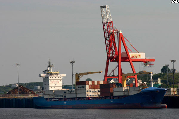 Container ship beside crane. Saint John, NB.