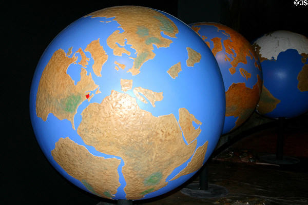 Globe showing earth at historic position of global drift at New Brunswick Museum. Saint John, NB.