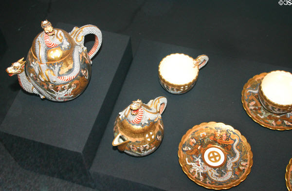 Japanese earthenware Satsuma tea service (19thC) at New Brunswick Museum. Saint John, NB.