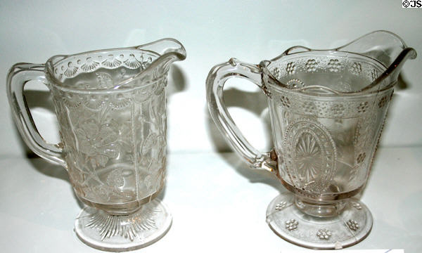 Pressed glass pitchers (19thC) at New Brunswick Museum. Saint John, NB.