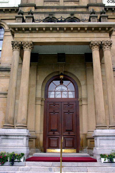 Front door of NB Parliament. Fredericton, NB.