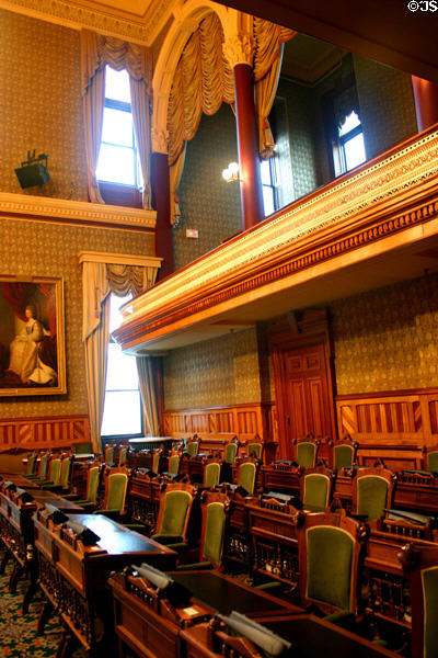 Members of Parliament desks & visitor's gallery. Fredericton, NB.
