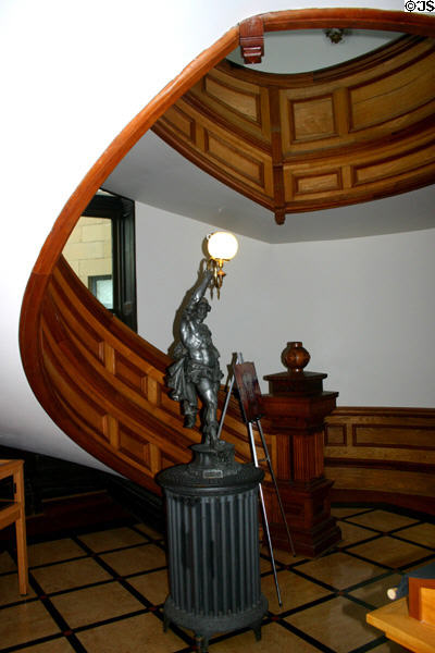 Spiral stairwell with lamp in New Brunswick Provincial Parliament. Fredericton, NB.