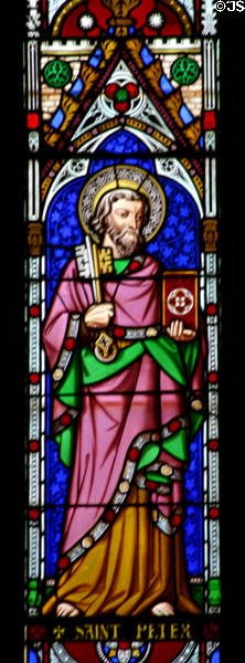 Stained glass St Peter with keys & book in Christ Church Cathedral. Fredericton, NB.