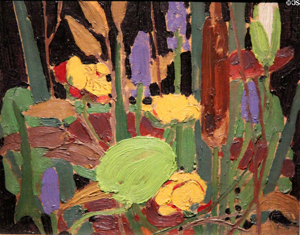 Water Flowers painting on board (1915) by Tom Thomson at McMichael Gallery. Kleinburg, ON.