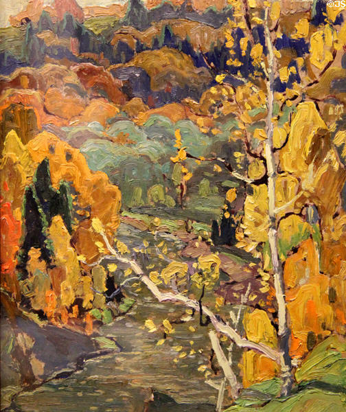 Lansing painting on board (c1921) by Franklin Carmichael at McMichael Gallery. Kleinburg, ON.