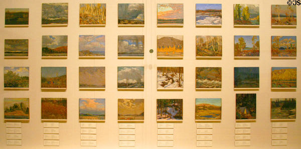 Collection of boards used by Group of Seven to capture scenes in wilds of Canada at National Gallery of Canada. Ottawa, ON.
