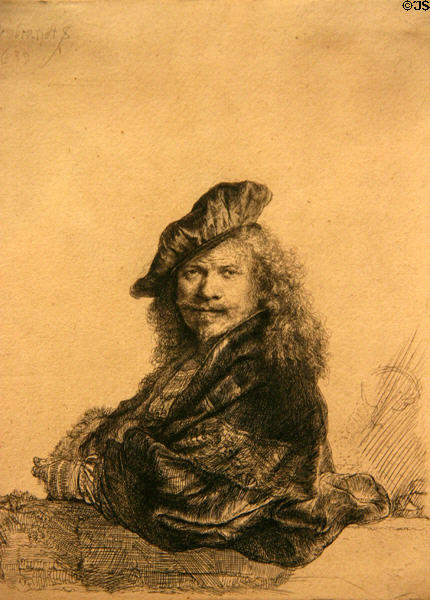 Self-portrait etching (1639) by Rembrandt van Rijn at National Gallery of Canada. Ottawa, ON.