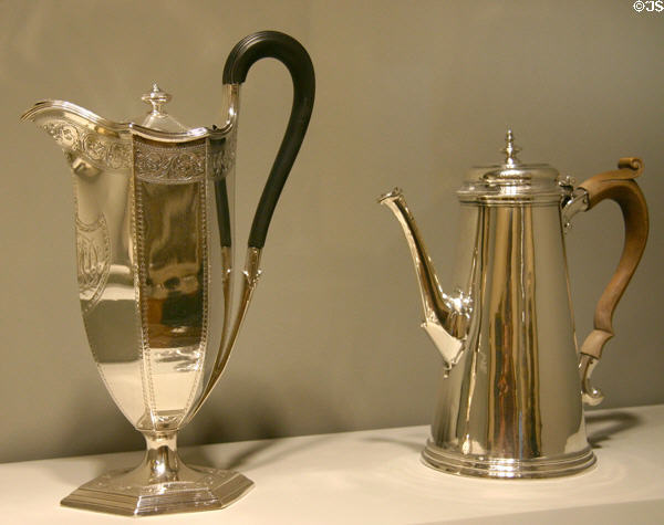Silver jug (c1786) by Daniel Smith & Robert Sharp & silver coffee-pot (1733) by John Swift at National Gallery of Canada. Ottawa, ON.