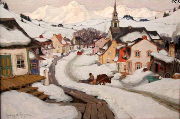 Village in Laurentian Mountain painting (1925) by Clarence Gagnon of Montreal at National Gallery of Canada. Ottawa, ON.
