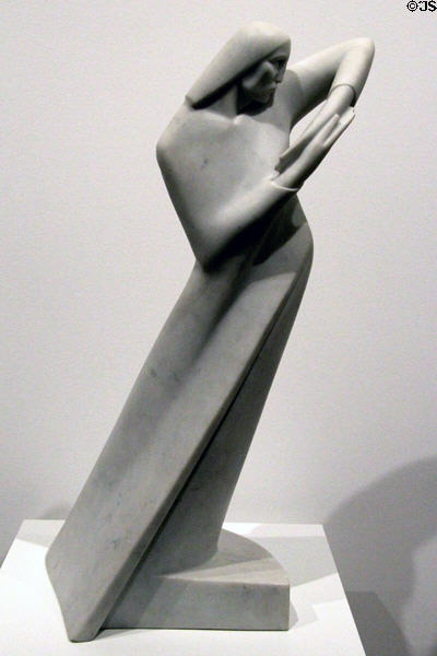 Gesture marble sculpture (1927) by Elizabeth Wyn Wood of Toronto at National Gallery of Canada. Ottawa, ON.