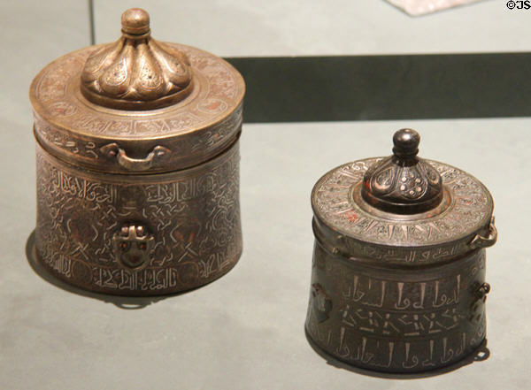 Bronze inkwells (late12thC & early 13thC) from Khorasan, Iran at Aga Khan Museum. Toronto, ON.