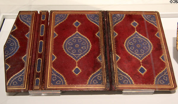 Worked leather bookbinding (16thC) from Iran at Aga Khan Museum. Toronto, ON.